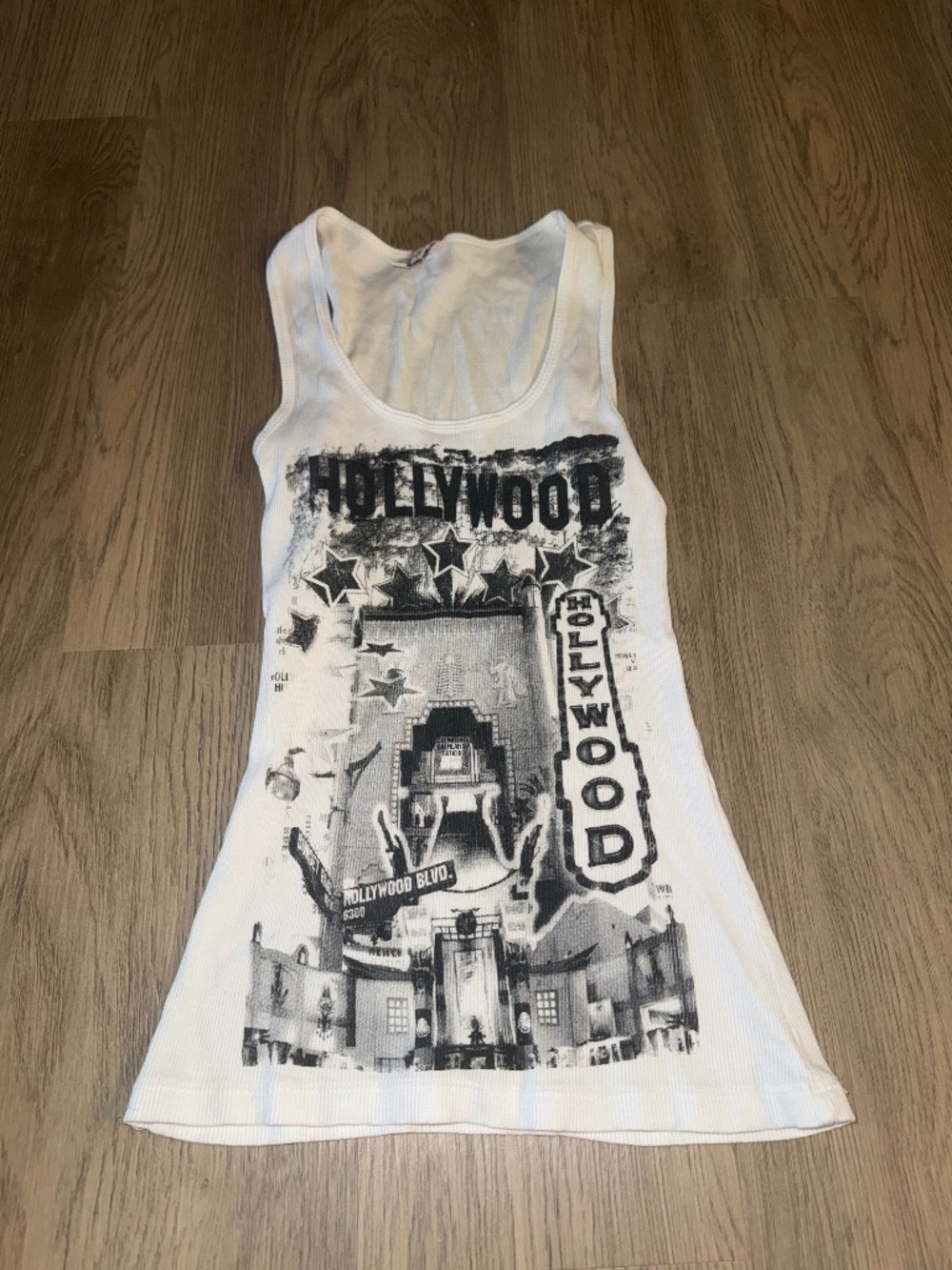 Y2K Hollywood Graphic Ribbed Tank Top Baby Tee Grunge Scene Star Graphic